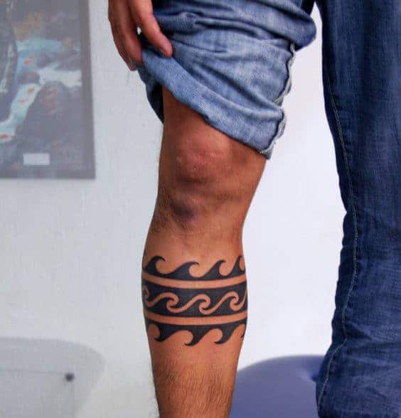 Band Ocean Waves Male Tribal Tattoos On Legs