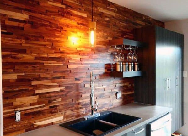 Bar Home Kitchen Wood Backsplash
