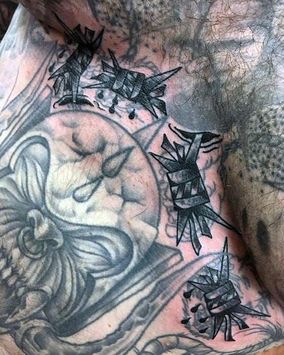 Barbed Wire Chest Distinctive Male Blast Over Tattoo Designs