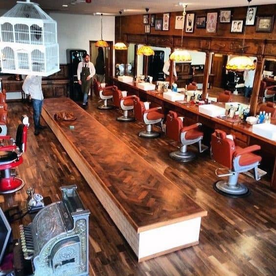 Barber Shop Wood Flooring And Table Design
