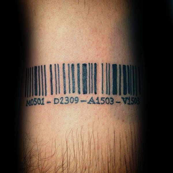 Barcode Symbol With Numbers Male Armband Tattoo