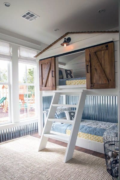 bunk beds white ladder barn style door