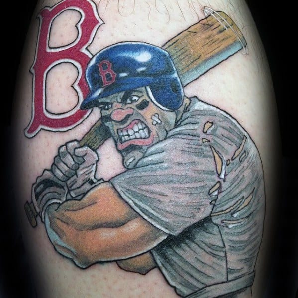 Baseball Player Boston Red Sox Tattoo Designs For Men On Leg Calf