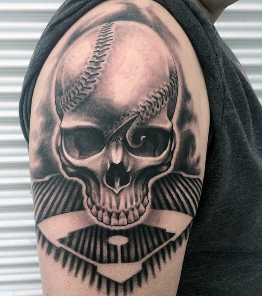 Skull Baseball Seams Tattoo For Males On Arm