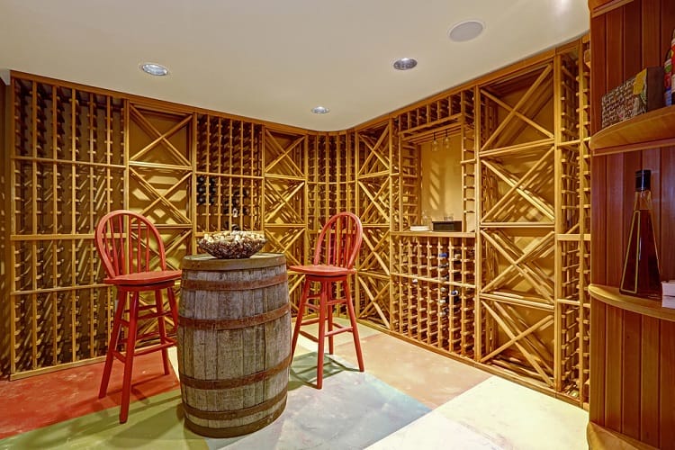 wooden storage for wine in basement