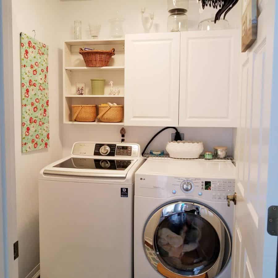 small white cabinet laundry washer and dryer