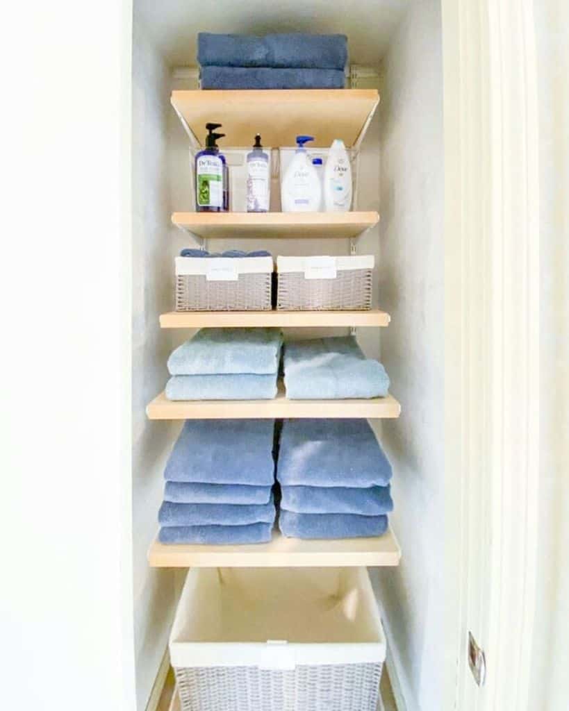 recessed wall shelving bathroom storage organziation 