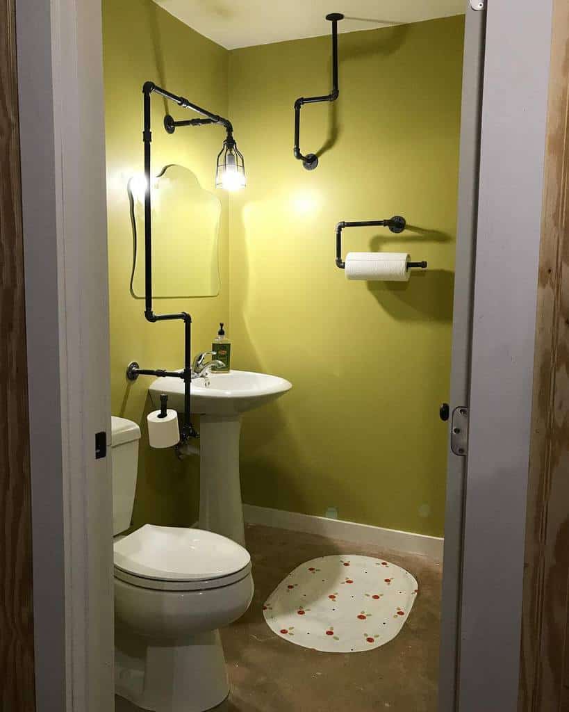 green wall basement powder room