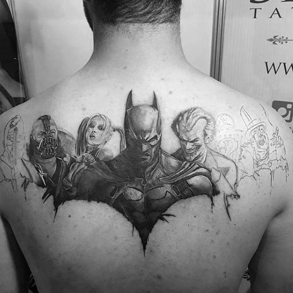 Batman Characters In Symbol Mens Back Tattoos