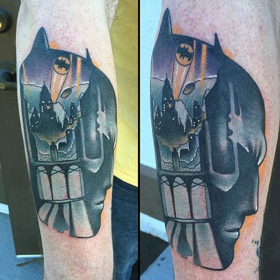 Batman Portrait With Symbol Mens Outer Forearm Tattoos