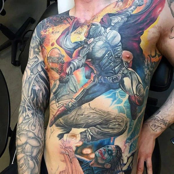 Batman Superhero Themed Modern Full Chest Guys Tattoo