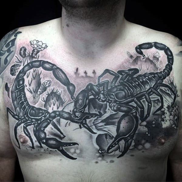 Battle Of Scorpions Tattoo On Upper Chest Male