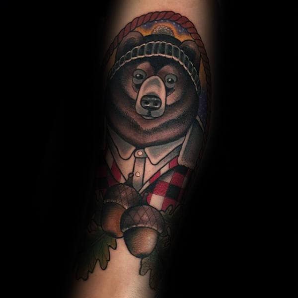Bear With Acorn Mens Cool Tattoo Ideas