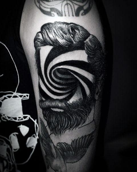 Bearded Man Optical Illusion Face Tattoo On Arm