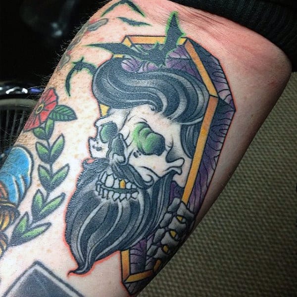 Bearded Skull Coffin Male Tattoo On Arm