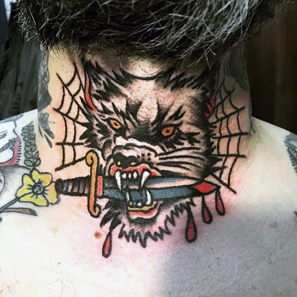 Tap into your wild side with a wild animal throat tattoo. 