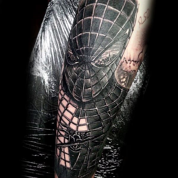 Beautiful Black Spiderman Tattoos Male Forearms