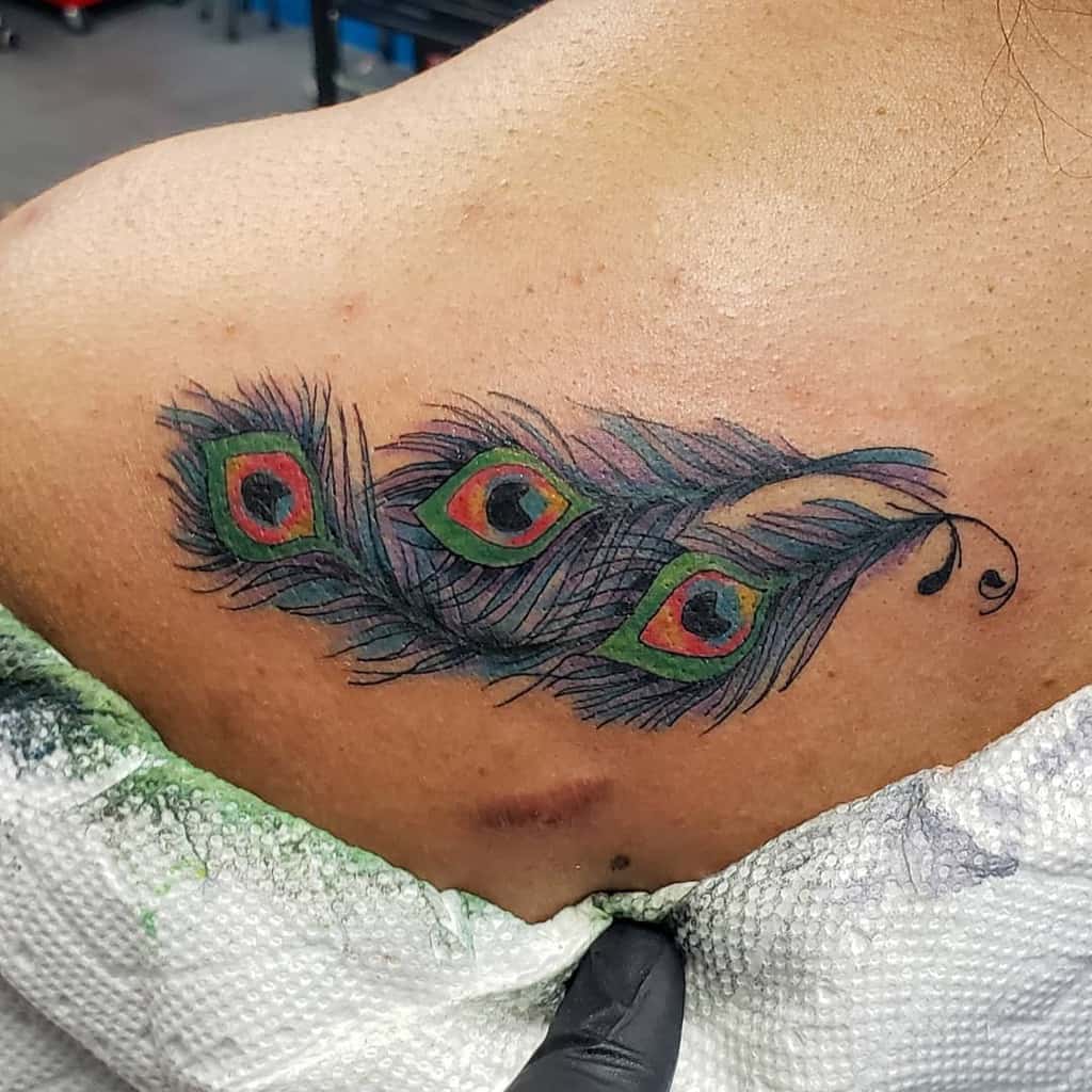 Beautiful Color Peacock Feather Tattoo