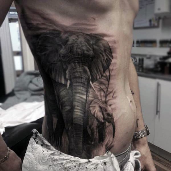 Beautiful Elephants Tattoo Mens Side Ribs