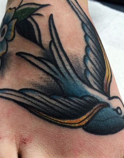 Beautiful Flying Sparrow Tattoo On Hands Male