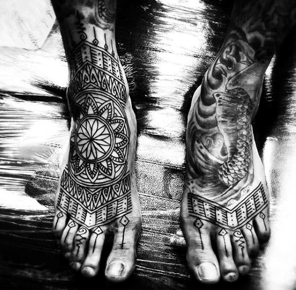 Beautiful Henna Patterned Foot Tattoo For Men