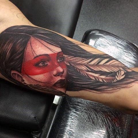 Beautiful Lady With Feather Tattoo On Ankles For Guys