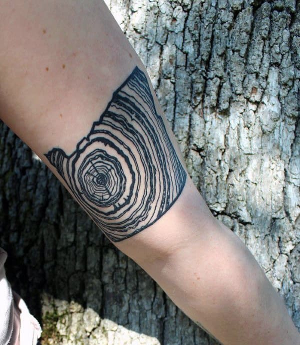 Beautiful Oak Tree Ring Tattoo On Arms For Males