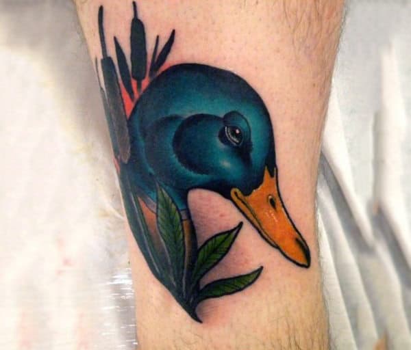Beautiful Realistic Shaded Mallard Duck Head Tattoo For Men