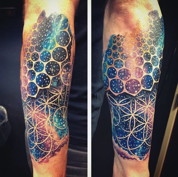 Beautiful Spherical Universe Tattoo Design On Forearms For Men