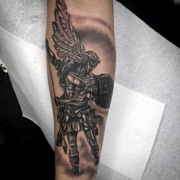 Beautiful Winged Guardian Angel Tattoo Male Forearms