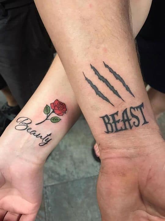 Beauty And Beast Tattoo Wrist Tattoo