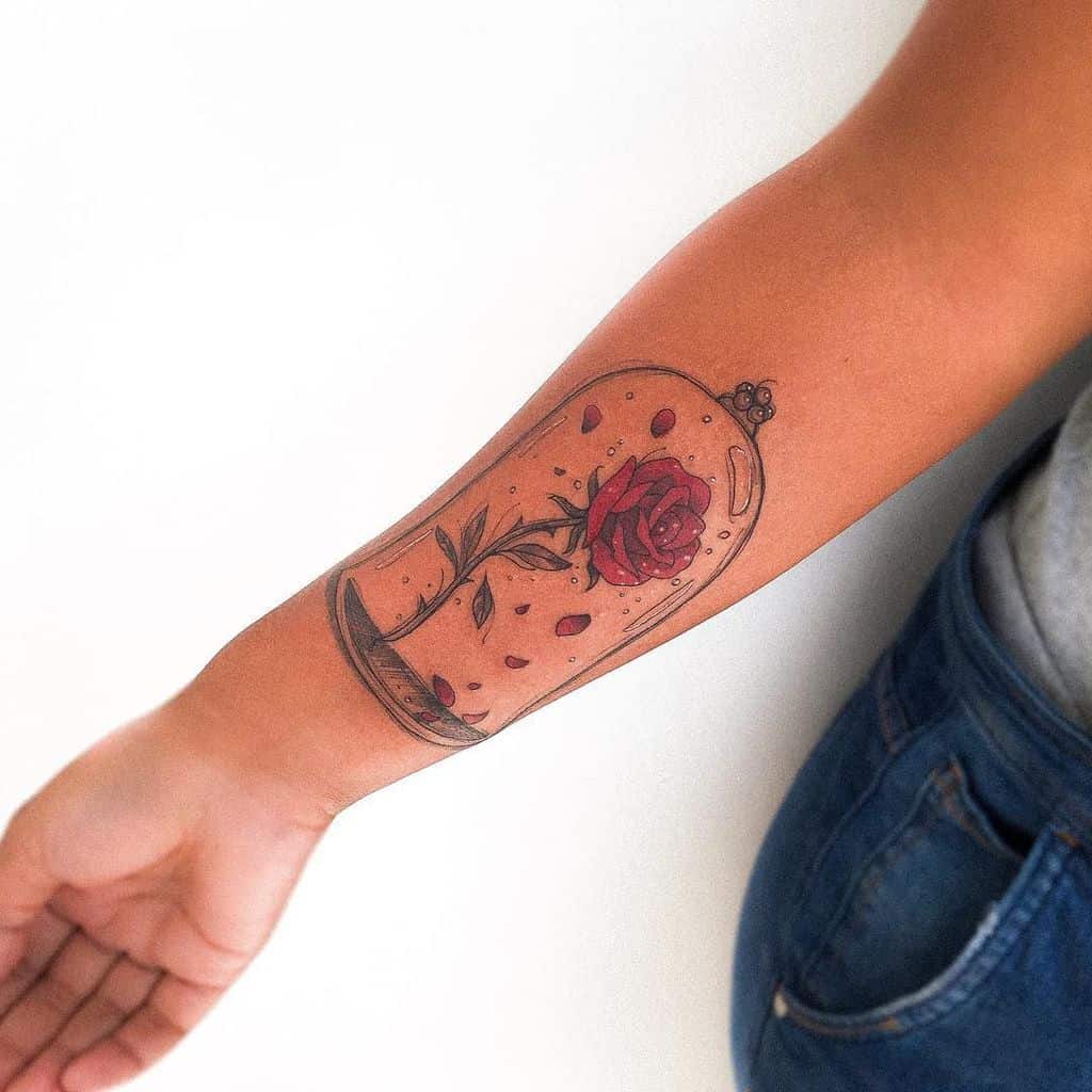 Beauty And The Beast Rose Hand Tattoo