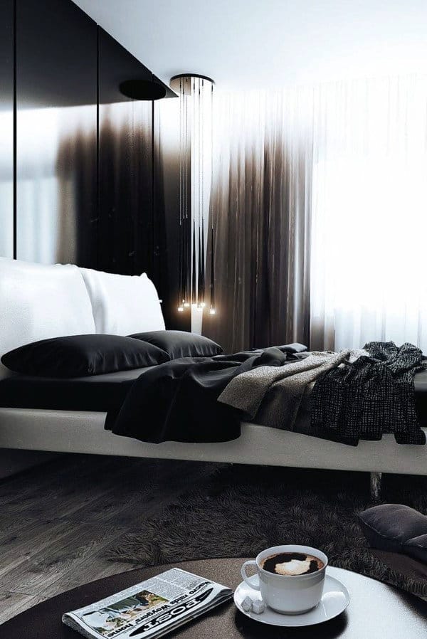 masculine black and white modern bedroom