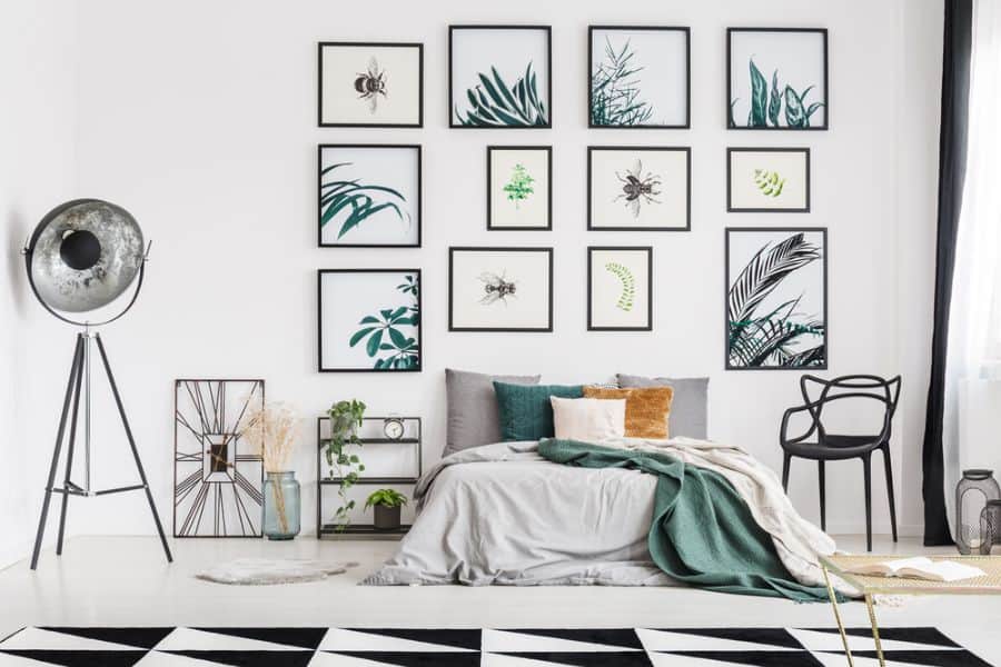 framed photo art work in modern bedroom
