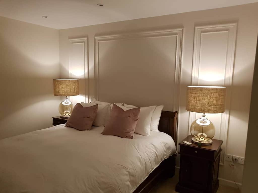 bedroom white wall paneling 