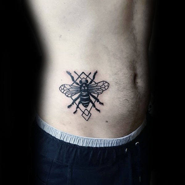 Bee With Triforce Symbol Mens Rib Cage Side Tattoos