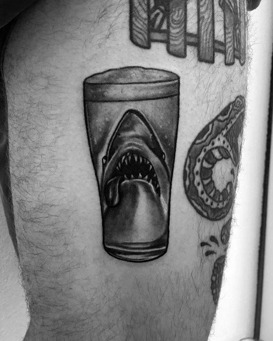 Beer Glass With Shark Small Mens Tattoo Designs