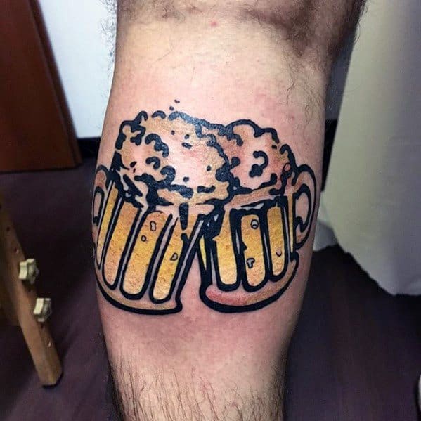 Beer Mugs Leg Calf Tattoos Male