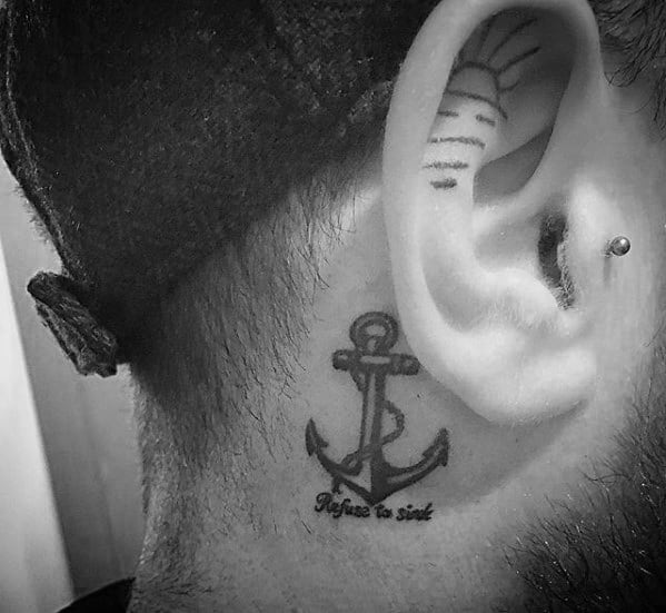 Bowed Anchor Behind Ear Tattoo Idea