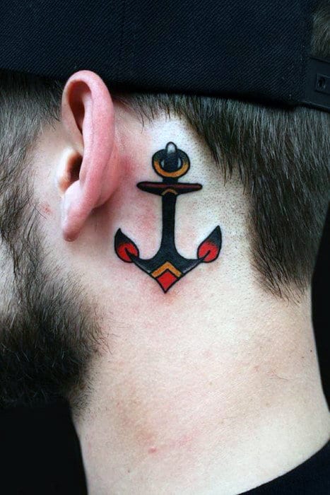 Behind The Ear Mens Small Traditional Anchor Tattoos