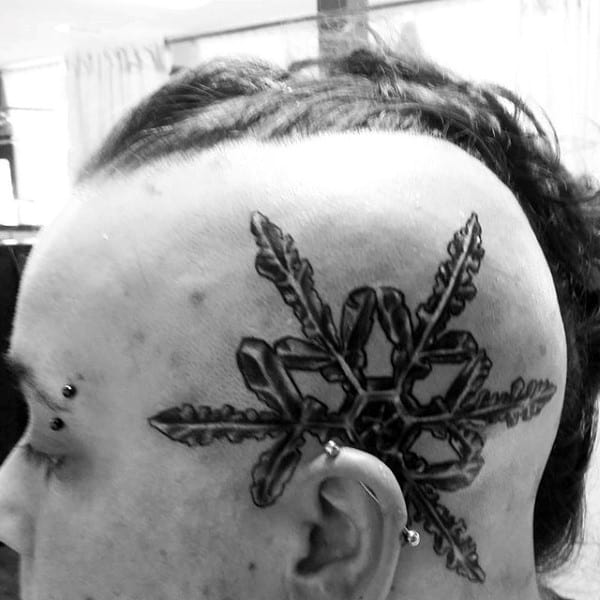 Behind The Ear Snowflake Mens Tattoos