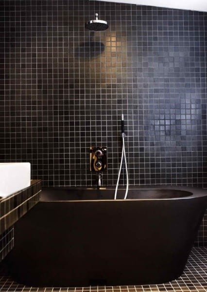 black tiled shower bathtub
