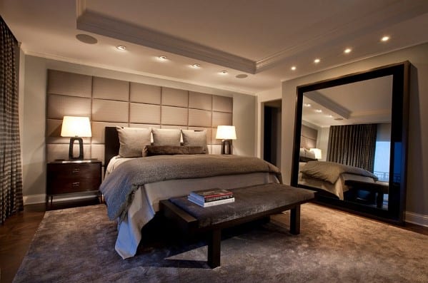 luxury modern bedroom with large mirror 