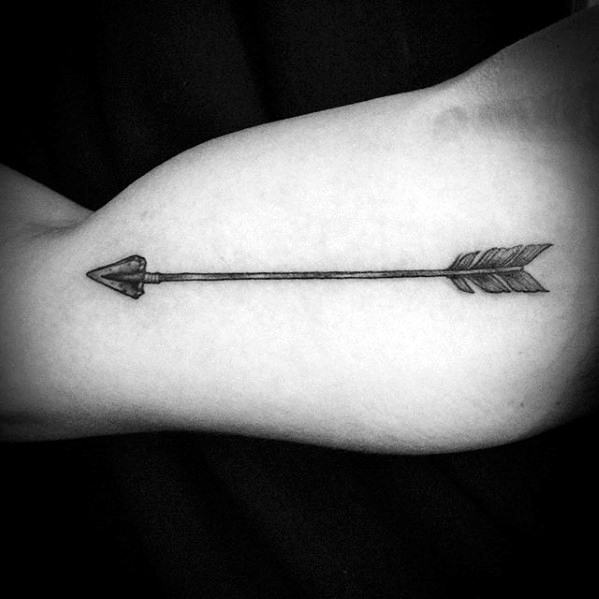 Bicep Arm Guys Simple Arrow Shaded Black And Grey Tattoos
