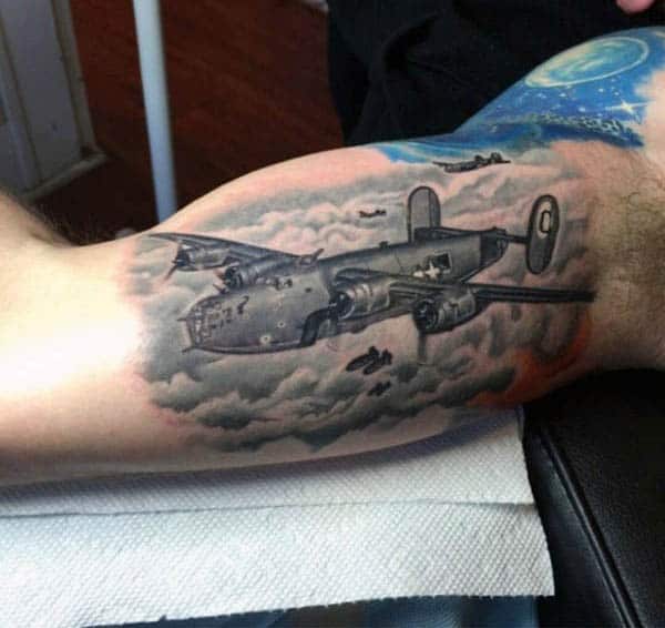 Bicep Arm Tattoo Of Plane On Man