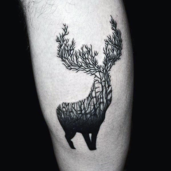 Bicep Creative Tree Deer Antlers Male Tattoos
