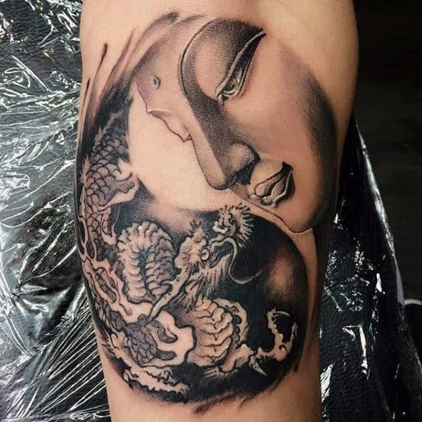 Bicep Dragon Yin Yang Tattoos For Men