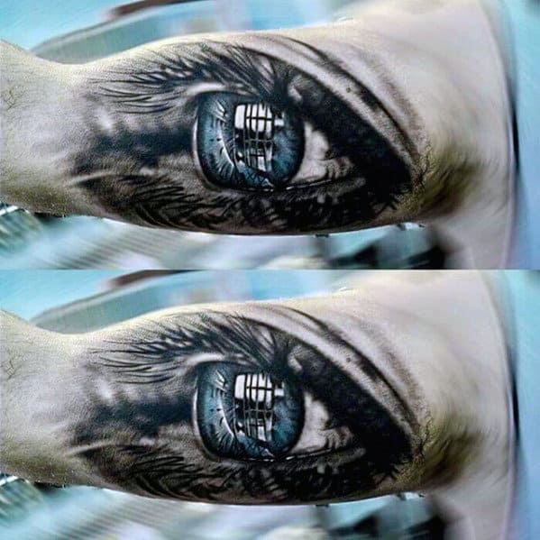 Bicep Guys Blue Eye Realistic Tattoo Designs