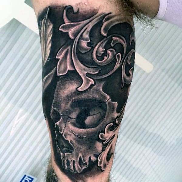 Bicep Guys Filigree Skull Tattoo Designs