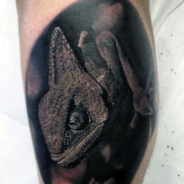 Bicep Intricate Design Grey Skinned Lizard Tattoos Men